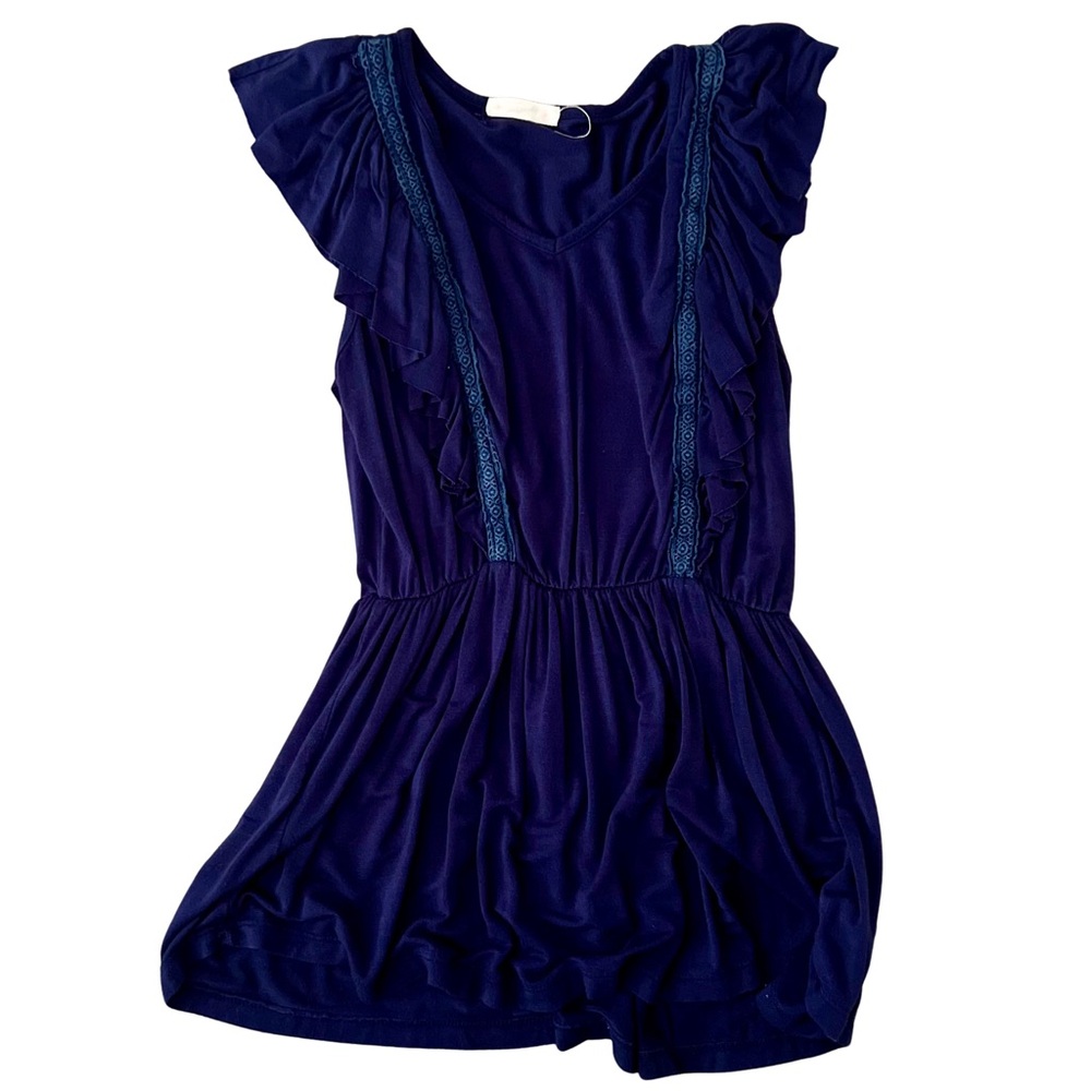 Magnolia Boutique Navy Ruffle Sleeve Boho Blouse Size Small
